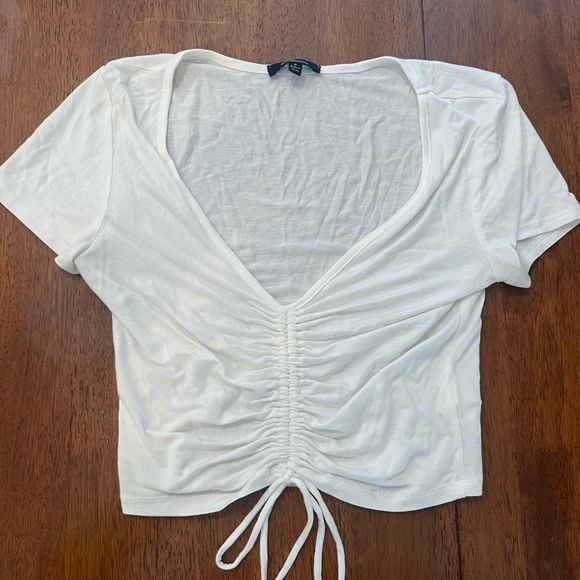 White Crop Ruched Tie Front Blouse - Picture 1 of 2